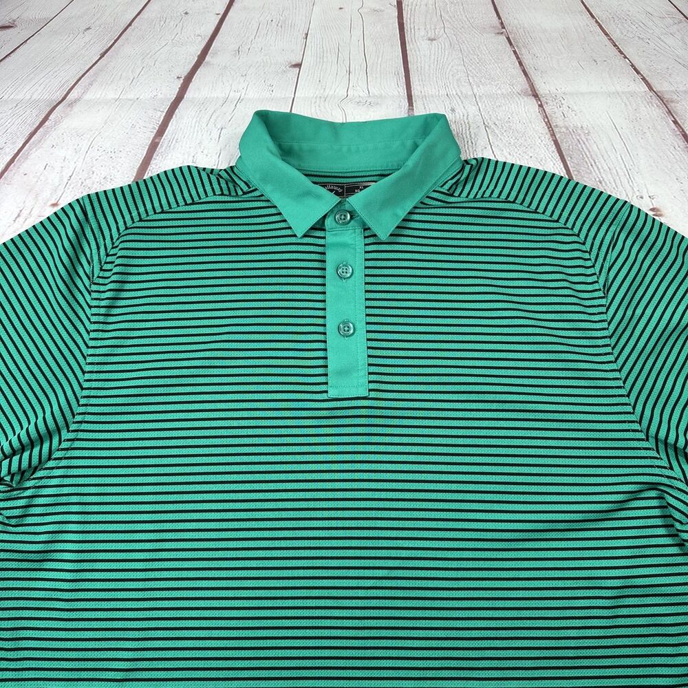 Callaway Polo Shirt Mens Extra Large Green Striped Golf Performance Polyester